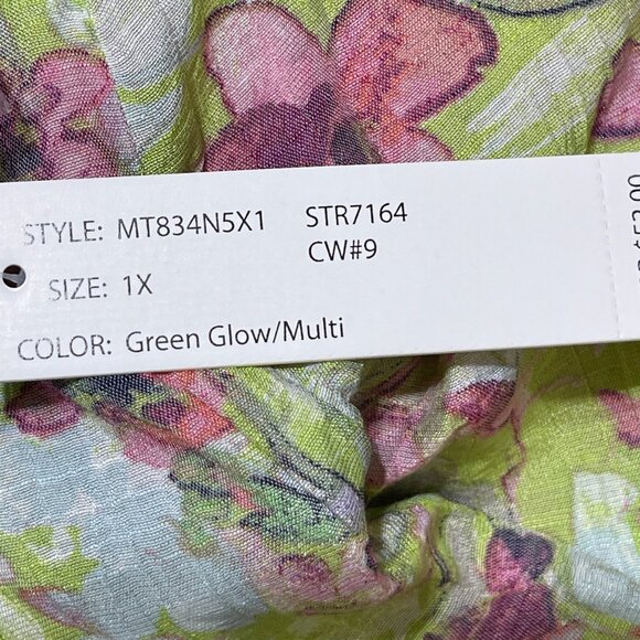 Zac & Rachel Blouse Top Button Front Green Floral Size 1X New - Picture 6 of 8